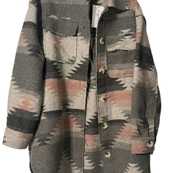 Grey and Pink Aztec Button Up Jacket Women’s - Picture 3 of 10